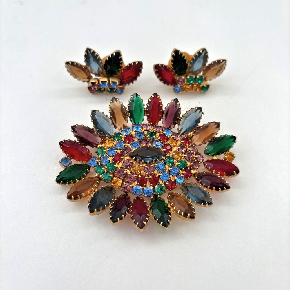 DeLizza Elster Juliana Brooch Earring Set Vintage Statement Maximalist Eclectic